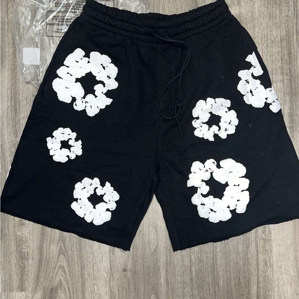 Black and White Athletic Floral Shorts